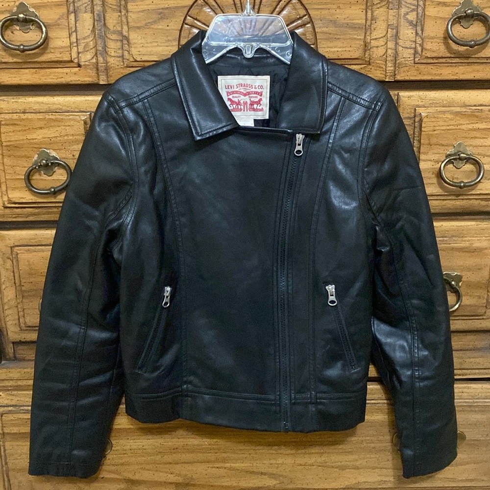 Levi Strauss & Co Faux Leather Jacket Black Girls Size Large 12-13 years